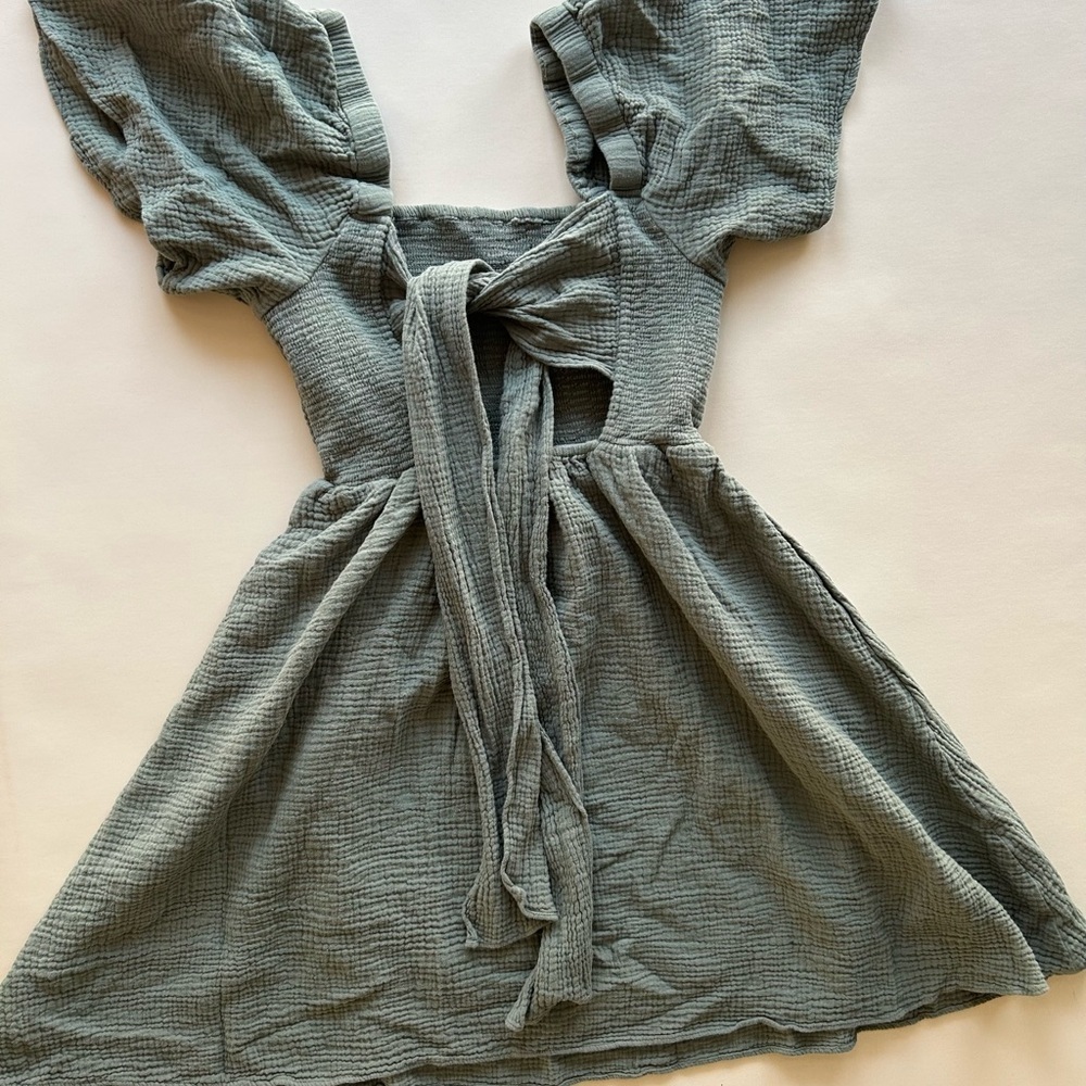 Madewell Sage Green Mini Dress with Puff Sleeves - Picture 7 of 8